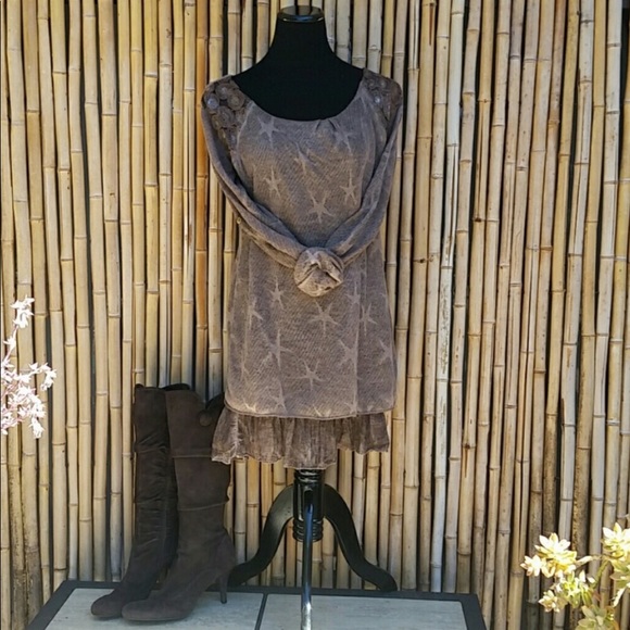 SEDUZIONE Dresses & Skirts - 🌸SALE ENDS SUN🌸 NEW Cocoa Mohair Star Dress with Ruffle Hem Slip